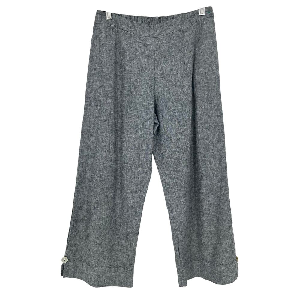Goddess Gear Womens Linen Blend Pants S Cropped Grey Pull On Elastic Lagenlook